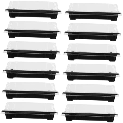 LIFKOME 50Pcs Disposable Sushi Packing Boxes Take out Containers Temperature Resistant Pulp Sushi Trays for Fruits Cakes Snacks and Lunches Black