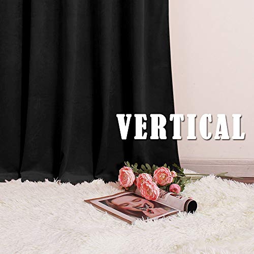 Image of RYB HOME Black Velvet Blackout Curtains 84 inches for Living Room Bedroom | Thermal Insulated, Privacy, Sunlight UV Heat Blocking, Luxurious Decor, Dining Room Nursery, Rod Pocket, W52 x L84, 2 Panels