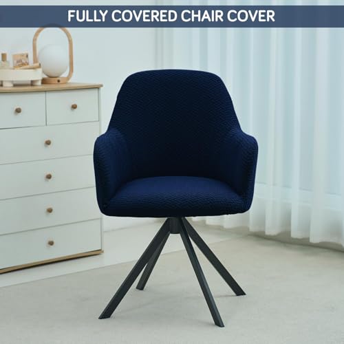 Image of HOKIPO Premium Jacquard Stretchable Swivel Chair Cover High Armrest Slipcover, Navy Blue (NEW-AR-5356-NBL)