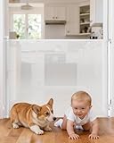 BBsecure Retractable Baby Gate for Stairs, 55' Wide 38' High Pet Gate with Auto-Retract System, One-Hand Operation, Mesh Baby Gate for Doorways, Hallways, Decks, Indoor & Outdoor, White