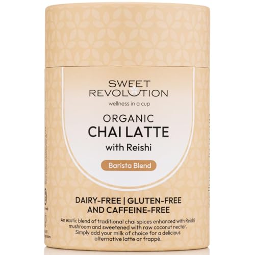 Sweet Revolution Organic Chai Latte with Reishi Barista Blend (1 x 100g) tub. Caffeine Free, Gluten Free, Dairy Free, Refined Sugar-Free.