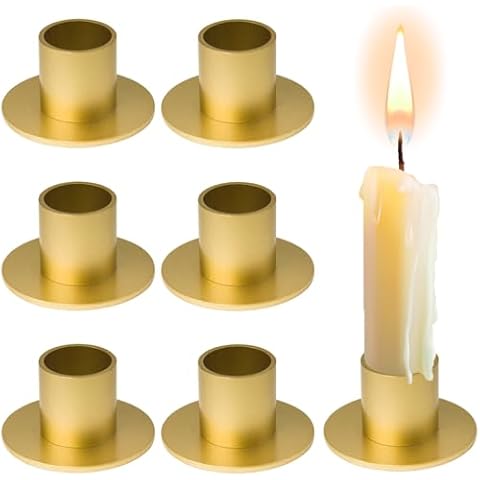 SevenFish Set of 6 Candle Holders, Gold Round Candlestick Holders Taper Candle Holders Decorative Iron Candle Stand for Home, Dinning, Wedding, Christmas Party, Anniversary Decorations Cover