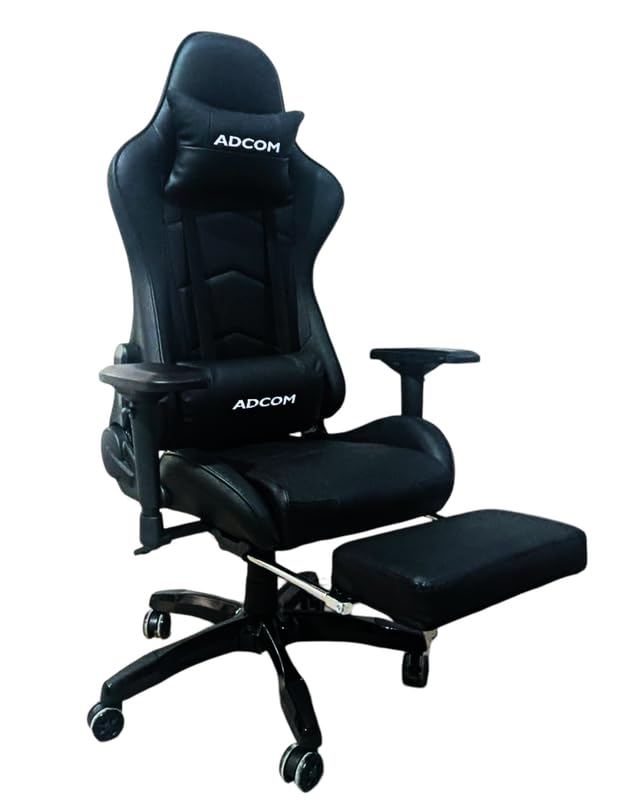 Image of Adcom Mutant Pro Ergonomic Gaming Chair with Footrest, Premium PU Leather, PVC & 180 Recline, Adjustable Neck & Lumbar Support, 4D Adjustable Armrests (Black)