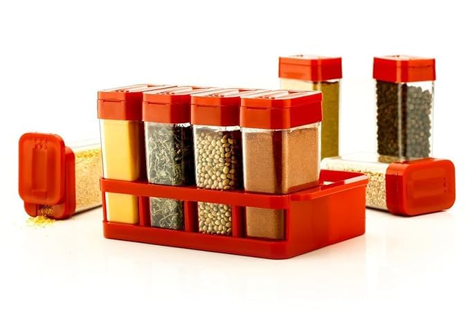 Image of Multipurpose 8 pcs Spice Rack- Kitchen Storage Organizer Masala Box containers Set, Masala Condiment Spice Rack Set for Kitchen Accessories Items (Multi-Color, Set of 1)