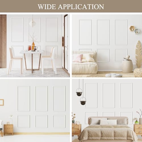 QUEENLINK 3 Sets Peel and Stick Wall Molding Kit, Premade Wainscoting Panels for Interior Wall Moulding Decor, Ready to Assemble Wainscoting Accent Panel (54 x 24In, 24 x 24In)