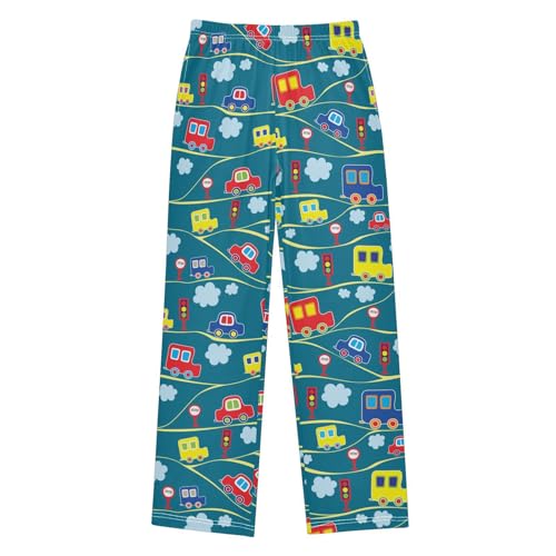Cars on The Road Boys Long Pants Soft Trousers Elastic Waist Kids Lounge Bottoms with Pockets S-XL