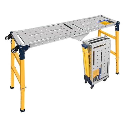 FUNTECK Versatile Portable Steel Work Platform and Welding Table with Casters | 55 x 14-inch Galvanized Tabletop | 1100 lbs. Load Capacity | Adjustable Height