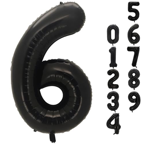 Azinoo 40 inch Black 6 Number Balloons， Foil Number 0-9 Large Number for Birthday Party Supplies Decorations，Baby Showers, Princess Celebrations ，Women's Anniversaries, Black 6
