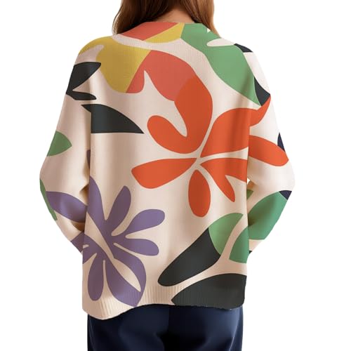 Floral Graphic Cardigan for Women Fall Fashion Sweater V Neck Long Sleeve Tops Button Down Knit Jacket with Pocket2