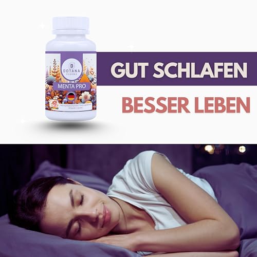 Dotana Menta Pro Schlaf-Supplement – 60 Kapseln mit Baldrianwurzel, Lavendel, Passionsblume, Taurin, L-Tryptophan & Vitamin B – Natürlich für Guten Schlaf & Entspannung – 100% Vegan
