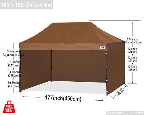 Image of ABCCANOPY Heavy Duty Easy Pop up Canopy Tent with Sidewalls 10x15, Brown