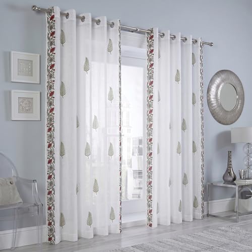 Image of LINENWALAS Decorative Cotton Linen Sheer Curtains 7 Feet for Door -Block Printed Door Curtain | Grommet Hanging Style Pack of 2 Panels |Light Filtering Sheer Drapes (Fern)