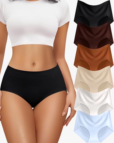 6 Pack Womens Underwear Seamless Sexy Full Coverage Breathable Briefs No Show High Waisted Bikini Panties