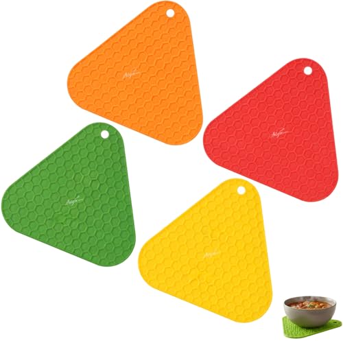 Image of Signamio Silicone Mat for Kitchen - Pack of 4 Triangle Heat Resistant Mats, Coasters for Dining Table for Hot Pots, Trivet Heat Mats for Kitchen and Dining Table
