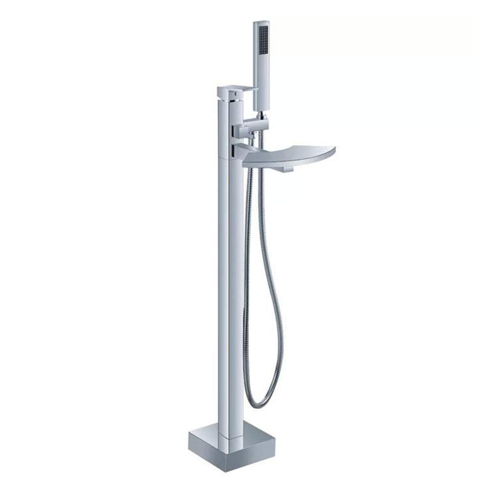 CWCQGH Waterfall Freestanding Bathtub Faucet Brass Chrome Floor Mounted Tub Filler Set Multifunctional Single Handle Bath Shower Mixer Taps with Handheld Shower