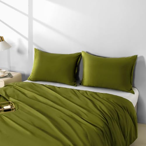 Image of Queen Size Zipper Pillow Cases Set of 2,Deep Sage Green,20x30 Inches | Soft Comfortable, Not Shrink, Breathable Luxury