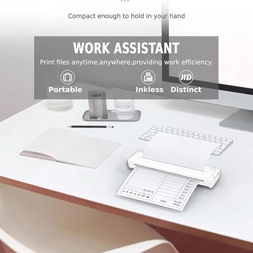 Image of Portable Inkless Printer, Wireless Bluetooth Thermal Printer with Bracket, for Laptops Phones Tablets iOS, Supports 8.5x11 Letter 2 to 8.5 Inch Thermal Paper (White)