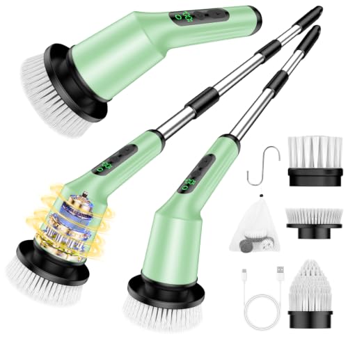 Electric Spin Scrubber for Cleaning Bathroom, Shower Scrubber Cordless Cleaning Brush with IPX7 Waterproof &amp; 2 Speed, 3 Brush Heads, Bathroom Cleaning Supplies for Shower Tub Kitchen Tile Toilet