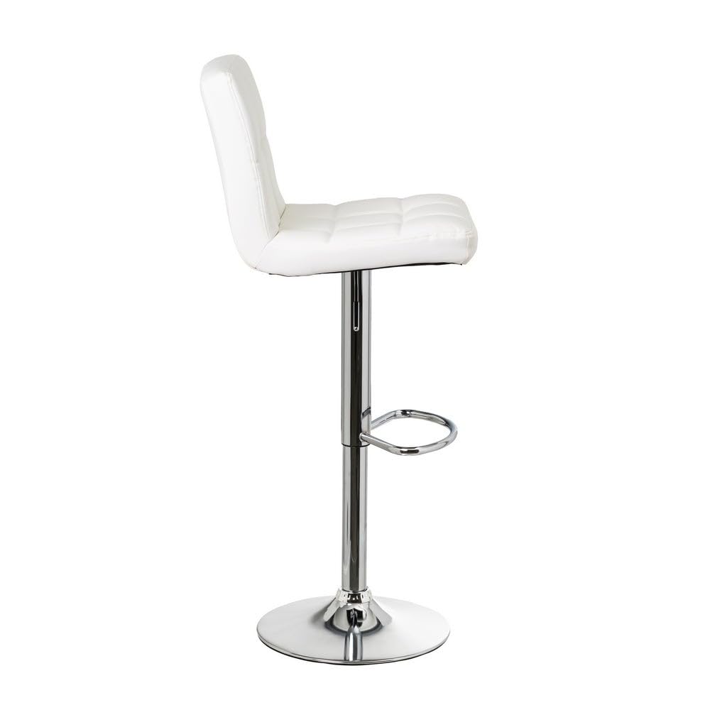 Taburete alto de cocina regulable en altura blanco con respaldo alto | Asiento cuadrado y respaldo alto acolchados y tapizados en polipiel. Altura ajustable de 72 a 92 cm. Resiste hasta 120 kg