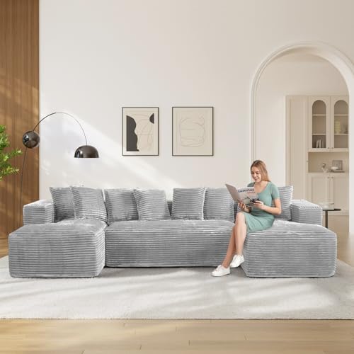 ONEMMLION Modular Sectional Sofa Cloud Couch, 131" Gery Boneless Sectional