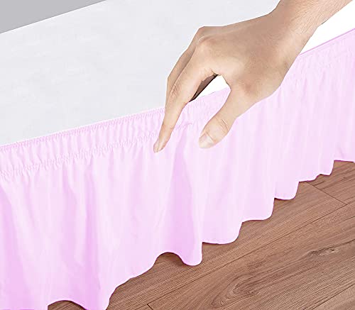 Image of Wrap Around Dust Ruffled Bed Skirt 18 inch Inch Tailored Drop Fade Resistant Brushed Microfiber Bed Skirt - Cal King | Baby Pink