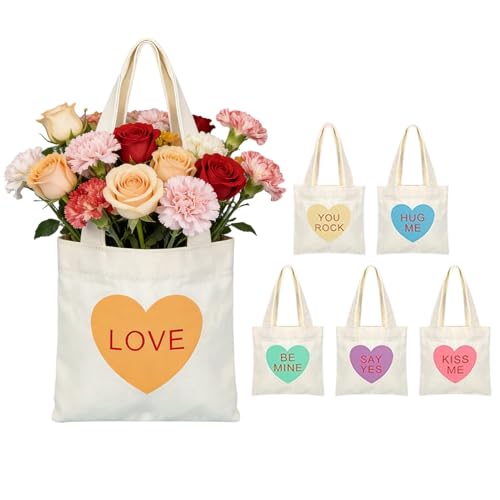 Bolso Tote de | 6 Piezas Corazones Mensaje San Valentín Bolso - Bolsas De Con Corazones De San Valentín | para Mujeres, Novia, Esposa, Escuela, Viaje, Playa, Compras y
