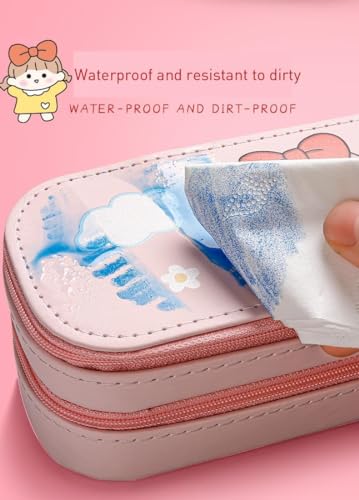 Image of PU Leather Pencil Case with Zipper, Large Capactiy Pouch Stationary Bag Storage Bag Makeup Bag for School, Office (Pink)