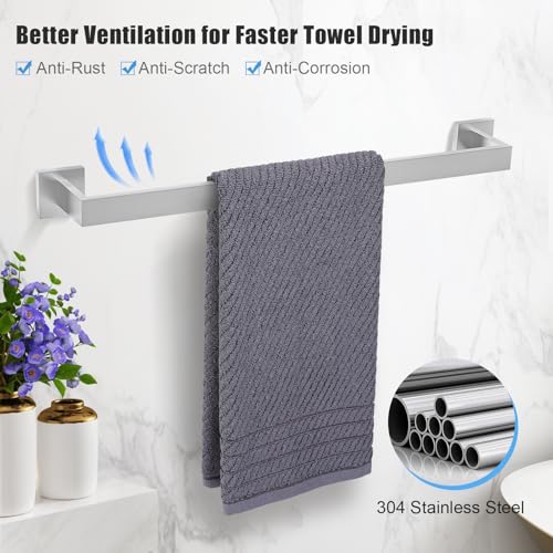 TURS 5-Piece Bathroom Hardware Set Brushed Nickel Towel Bar Set Bath Towel Holder Sets Hand Towel Holder 2 Towel Hooks, SUS 304 Stainless Steel, Q7BR-P5 - Image 3