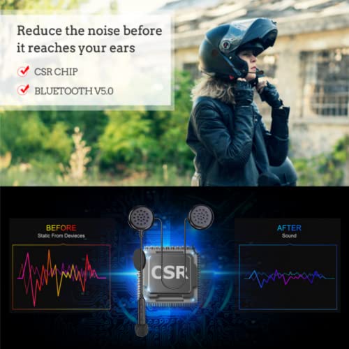 YYTFY Motorcycle Helmet Bluetooth Headset with Bluetooth 5.0,Ultra-Thin Wireless Bluetooth Headset,Hands Free Music Call Control Waterproof Helmet Speaker for Motorbike Sport Cycling/Skiing/Riding - Image 4