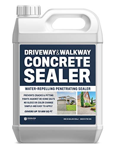 Driveway And Walkway Concrete Sealer - Repels Water, Prevents Cracks, And Fights De-Icing Salts - 1 Gallon(Covers Up To 600SqFt) Clear Penetrating Sealant | No Gloss No Color Change - Easy Application