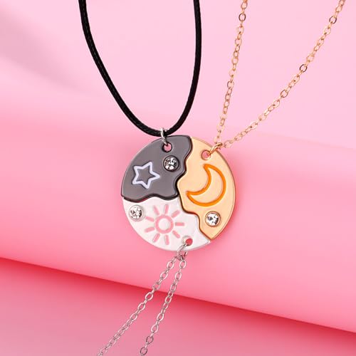 BFF Sun Moon Star Best Friend Forever Necklace 3 Pcs Puzzle Matching Pendant Necklaces Bestie Friendship Necklace Long Distance BFF Necklaces Gift for Friend Unisex3