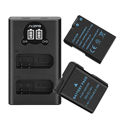 2-Pack EN-EL14 EN-EL14a Replacement Battery Dual USB Charger Set Compatible for Nikon D3200, D5600, D3500, D3300, D3400, D3100, D5100, D5200, D5300, DF Coolpix P7000 P7100 P7700 P7800 Cameras
