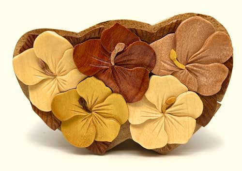 Love in Bloom – Handcrafted Wooden Heart Puzzle Box with Floral Carving | Secret Compartment Keepsake Gift for Anniversary, Valentine’s Day, or...
