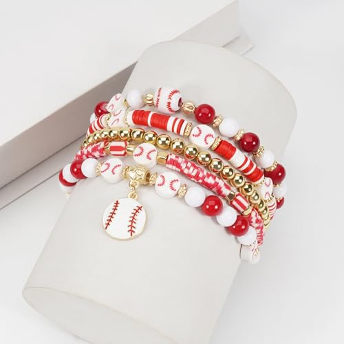 Image of Football Baseball Soccer Beaded Bracelets for Women Stackable Game Day Sports Theme Bracelet