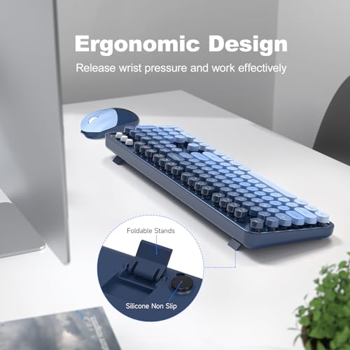 Image of KNOWSQT Wireless Keyboard and Mouse Combo - SkyBlue-Gradient Colorful 2.4G Typewriter Full-Size Cute Keyboards - USB Receiver Plug and Play, for Computer, PC, Laptop, Desktop, Windows