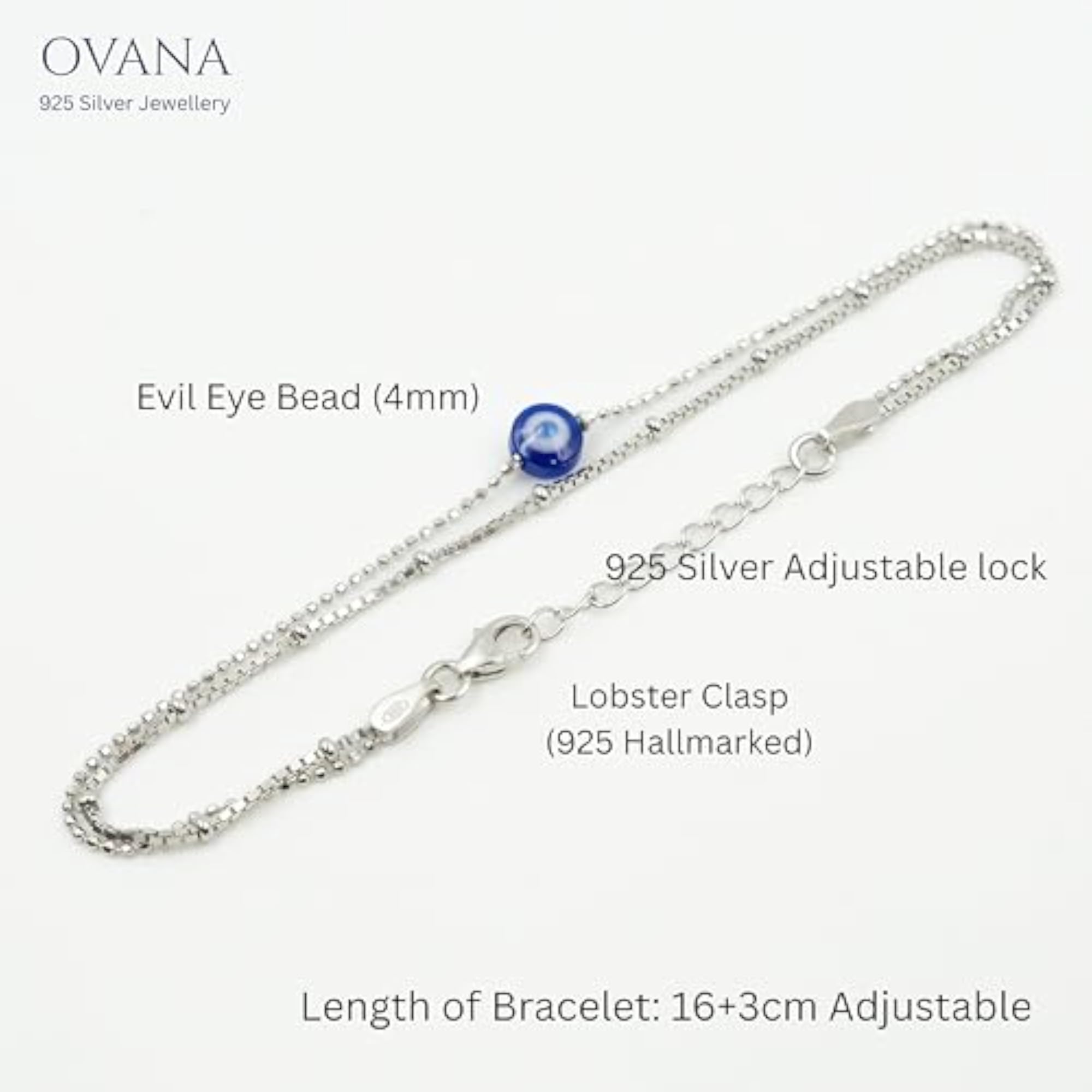 Women's 925 Sterling Silver Evil Eye Adjustable Bracelet