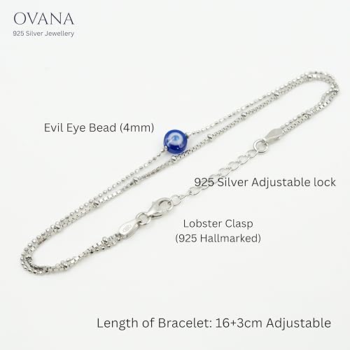 Image of OVANA 925 Sterling Silver Evil Eye Bracelet | Adjustable Fit | 925 Hallmarked | Elegant Design | Gift for Girlfriend, Sister, Bhabhi, Women and Girls