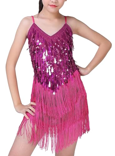 Girls Sequin Fringe Dress - Sparkly Tassel Salsa Cha Cha Latin Dance Dress Modern Ballroom Kids Dancer Outfit