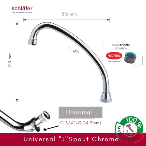 Schläfer 400811 | HU-Auslauf für Stand- und Wandarmatur | 200 mm | HU-Rohrauslauf mit Mischdüse M22, Universal-Ersatz-Hochdrehrohr, Schwenkbarer Auslauf für Wasserhahn, Überwurf mit 3/4