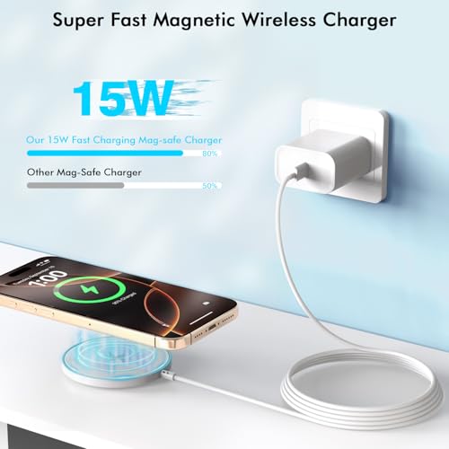 Image of Magnetic iPhone Wireless Charger,10FT Fast Charging Apple Mag Safe Charger Wireless Charging Pad for iPhone Air /17 Pro Max /16 Pro /16 Plus /15 Pro /14 /13 /12 /11 /AirPods 3 /Pro 3 /2 Phone Mag safe Charge Pad