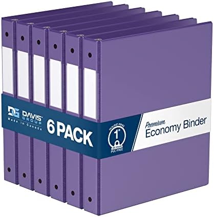 Premium Economy 1-Inch Binder, 3-Ring Binder for School, Office, or Home, Colored Binder Notebook, Pack of 6, Round Ring, Purple