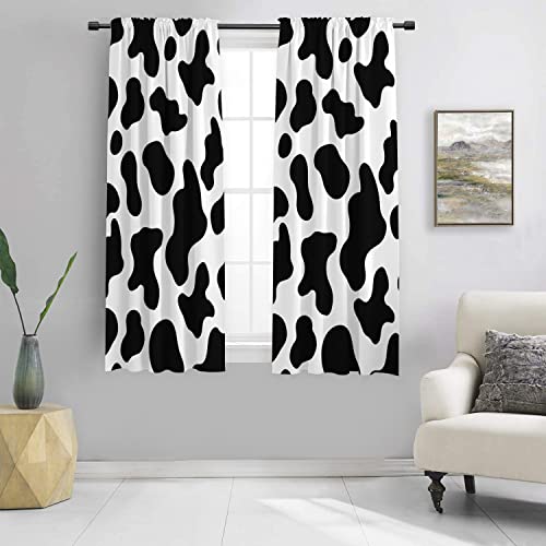 Zokyer Cow Window Curtain Animal Print Black White Western Aztec Rustic Farm Farmhouse Kids Nursery Teen Girl Boy Abstract 42" W X 63" L Curtains Set For Bedroom Living Room 2 Panels Rod Pocket Drapes #TOP2