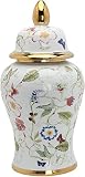 Ceramic Jars,Tea Jar,Chinese Style Storage Jars,Modern Ceramic White Ginger Jar with Gold Details, F