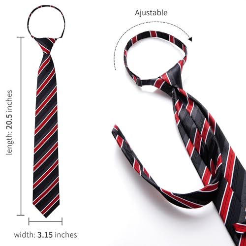 Image of HISDERN Pre Tied Ties for Men Adjustable Mens Tie Classic Paisley Stripe Necktie and Pocket Square Set for Wedding Party