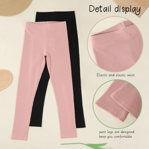 Chicuo 5 Pack Girls Cotton Leggings Multipack Girls Toddler Stretchy Full Length Pants Kids Basic Solid Pants3