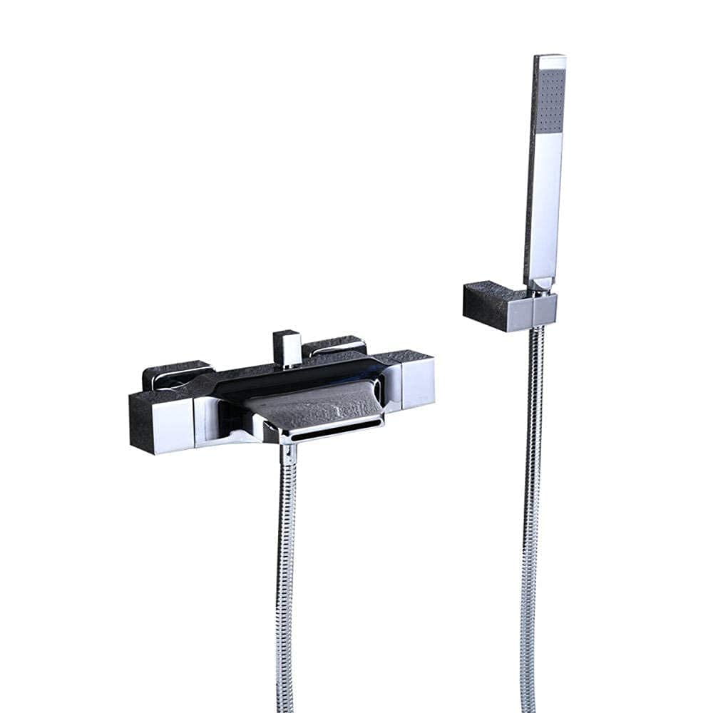 Mitigeur baignoire cascade chrome avec douchette pour salle de bains moderne