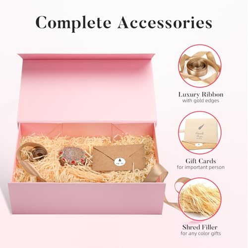 Image of LIFELUM Pink Gift Box with Magnetic Lids for Presents, 14 inchx8.5 inchx4.5 inch | with Ribbon, Greeting Card & Filler for Bridesmaid, Wedding, Graduation & Anniversary, 5 Pack