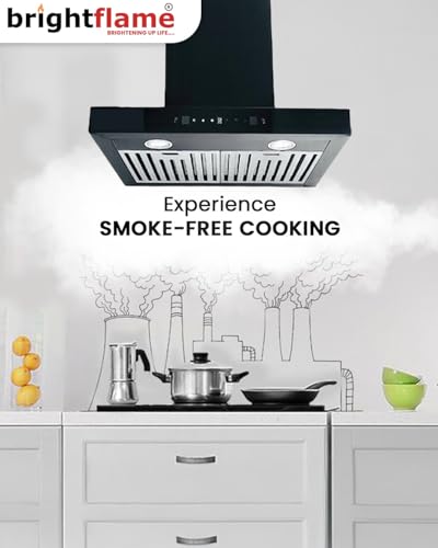 Image of Brightflame Auto Clean Kitchen Chimney with Motion Sensor | 60cm /90cm Wall Mount | Filterless | Powerful Suction 1200 m /hr | Touch + Wave Control | LED Light | for 2-4 Burner Stoves