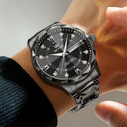 Image of OLEVS Watches for Men Luxury Diamond Casual Large Dial Watches Stainless Steel Waterproof Business Dress Analog Luminous Date Mens Watches