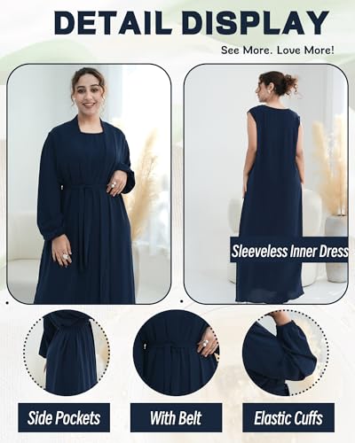 Image of Women's Muslim Dress Two Pieces Set Islamic Prayer Abaya Modest Solid Color Muslim Outfits